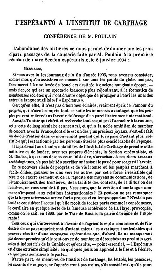 (FR) — 1 — L'espéranto à l'Institut de Carthage (1903-1904)