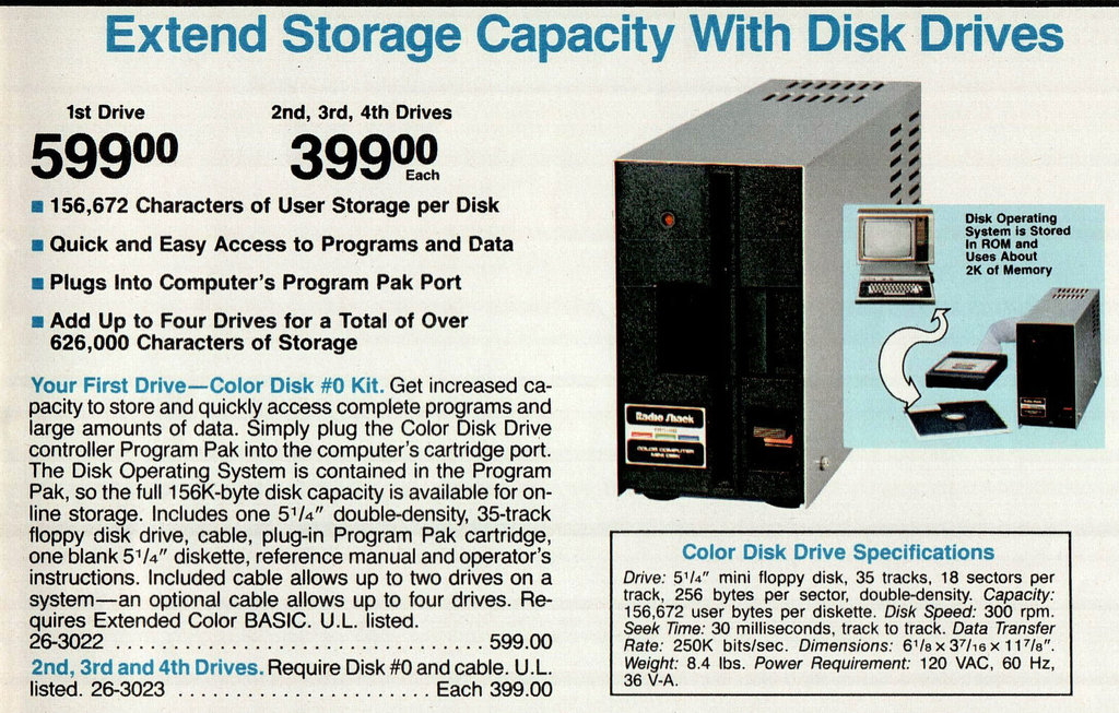 1983 Radio Shack Catalog - Floppy Disk Drive $599