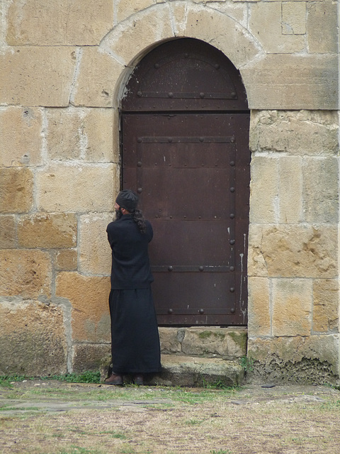 Kutaisi- Gelati Monastery- Monk Locking-up After Ringing the Bell