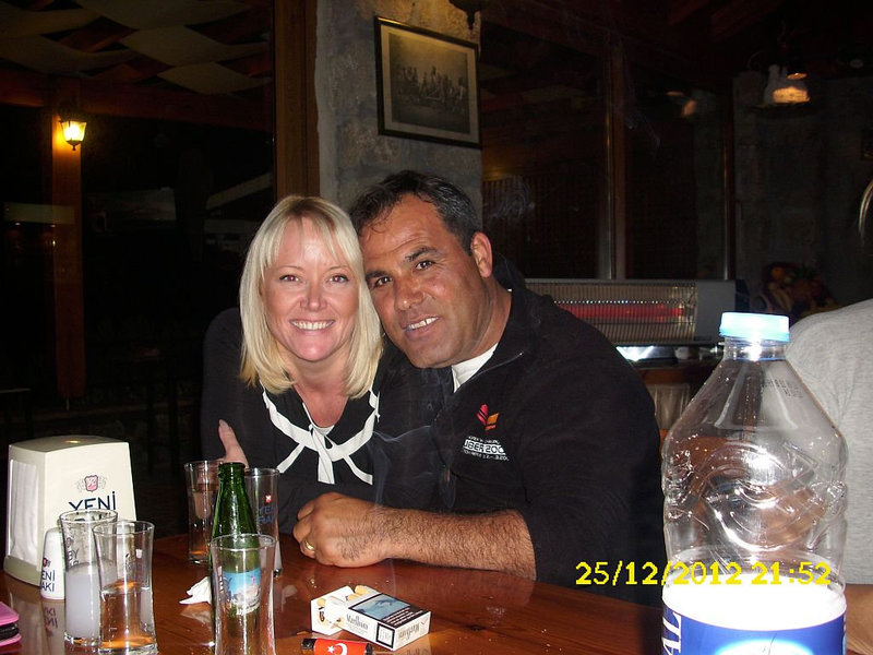 The happy couple in Dogan's restaurant