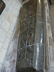 rochester cathedral c13 tomb chest,cross slab of purbeck marble of mid c13, with cross and streamers or scrolls
