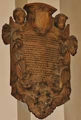 st.botolph's bishopsgate, london,cartouche memorial to andrew willaw, +1700
