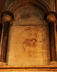 rochester cathedral crucifixion,late c13 wall painting of crucifixion in niche of buttress in south choir aisle