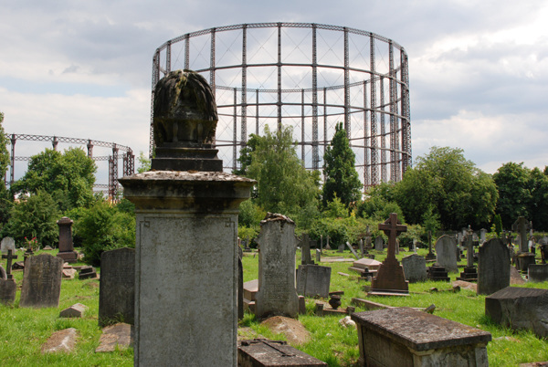 Across the cemetery to the gasworks