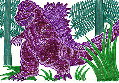 Grape-colored Godzilla in Greenery