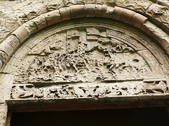 rochester cathedral dorter tympanum,day stair doorway to dorter, 1114-24, with scene of sacrifice of isaac