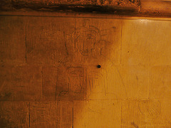 rochester cathedral graffiti,emmaus graffiti incised into southern crypt pier, early c12. many of the piers in the nave have similar scratchings which may have been to set out wall paintings, although in no case are complete figures indicated. here christ