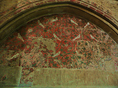 rochester cathedral mural,mural of birds amongst vines, c.1300,in arch over c13 tomb in n.e.transept