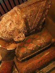 rochester cathedral,detail of tomb of bishop john de sheppey, with original gesso and colour. 1360