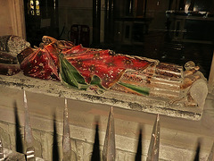 rochester cathedral, detail of c14 tomb of bishop john de sheppey, with original gesso and colour. 1360