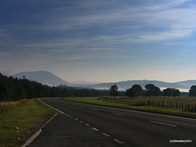 Mist approaching Blair Atholl on the A9 just after dawn