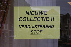 Announcement in a shop in Leiden. Untranslatable