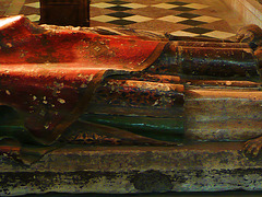 rochester cathedral,detail of c14  tomb of bishop john de sheppey, with original gesso and colour. 1360