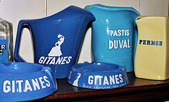French ashtrays and water cans for the pastis