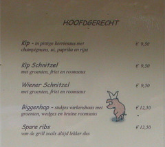 A day in the country: part of the menu of the pub in Leimuiden