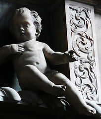 st.mary abchurch, london,crying cherub on tomb of sir patience ward of 1696, lord mayor in 1680