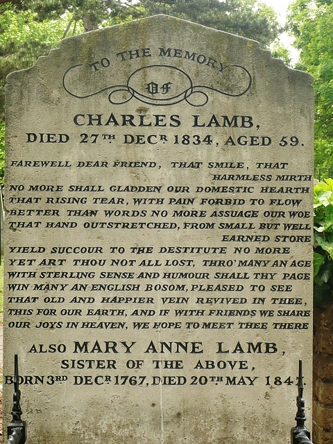 charles lamb, all saints churchyard, edmonton, london