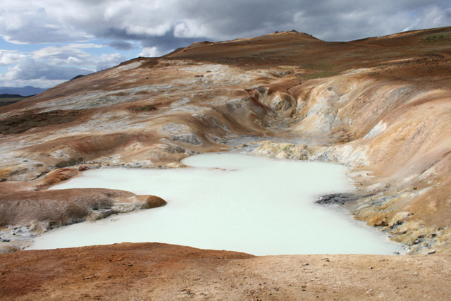 Mineral filled lake, and stained soil