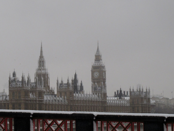 Palace of Westminster in the snow