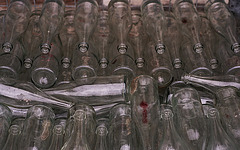 Visiting the Rhine valley in Germany: empty bottles outside Sekthaus Geiling
