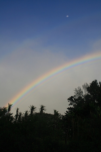 Double Rainbow and Moon