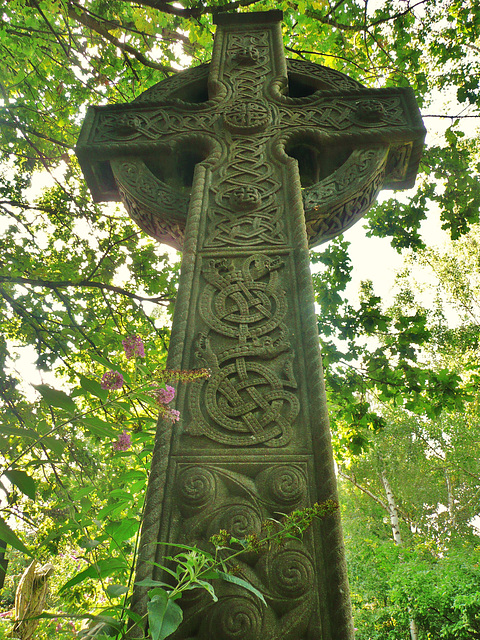 abney park cemetery, hackney, london,well carved celtic cross with dragon headed interlace of c.1898