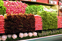 Walls of vegetables at the fancy supermarket in the Pearl district