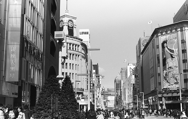 Crowd on the streets of downtown Tokyo