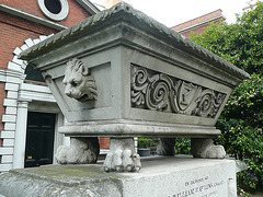 st.botolph bishopsgate, london,tomb of william rawlins in graveyard , 1838, with lion's head and paws