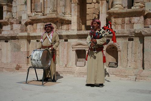 Jordanian Bagpiper and Drummer