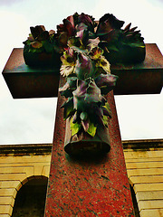 brompton cemetery, earls court,  london,tomb of 1909, with ceramic flowers, to emma charlotte parker