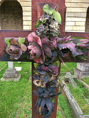 brompton cemetery, earls court,  london,tomb of 1900, with ceramic flowers, to emma charlotte parker