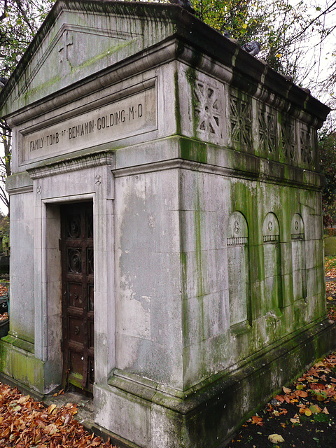 brompton cemetery, earls court,  london,benjamin golding mausoleum of 1863; he founded charing cross hospital