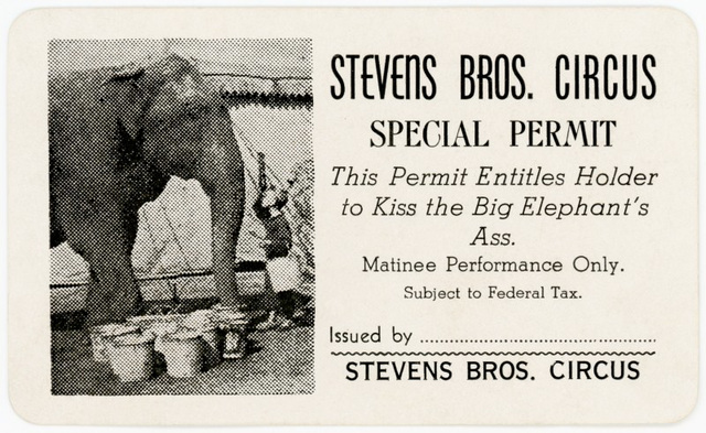 Steven Bros. Circus Permit to Kiss the Big Elephant