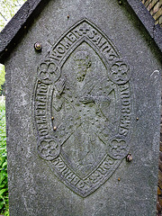 brompton cemetery, london,sigil of the confraternity of men and women of st.andrews, wells st., on the side of a member's tomb.