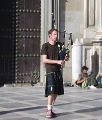 Granada- Plaza Nueva- Man in Kilt with Bagpipes and Red Shoes