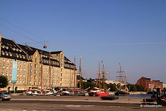Sailing ships by the converted wharves, Copenhagen