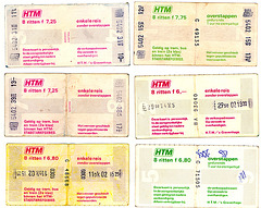 Old public transport tickets of the transport network of The Hague (HTM): multiple fares