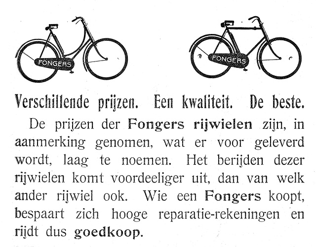 Advertisement of Fongers bicycles