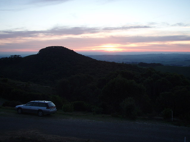Xena at sunset, top of Mt Nicoll