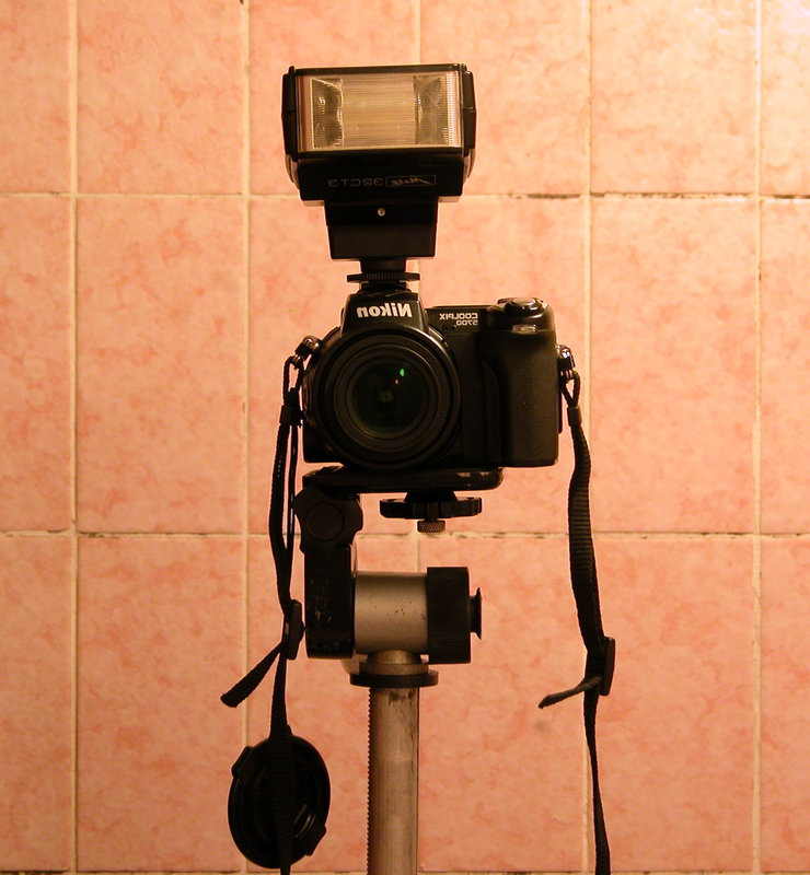 My camera with flash and tripod