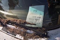 Note in the abandoned VW Beetle Cabriolet