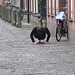 Doing push-ups on the street