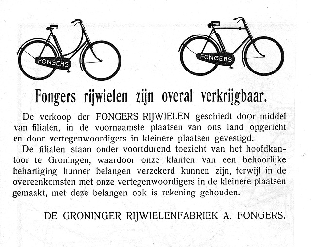 Advertisement for Fongers bicycles