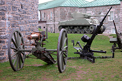 Old guns and tank in the citadel in Quebec City