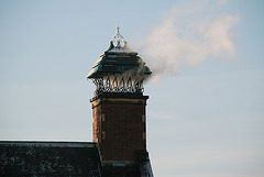 Snow and ice today: Chimney of City Hall in Leiden