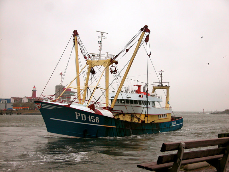 Anglo-Dutch fishing ship Fellow Ship PD-156 entering IJmuiden harbour