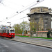 Tram in front of the Flakturm VII - G-turm