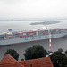 Containerschiff  COSCO BELGIUM auf der Elbe
