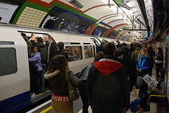 Very busy Piccadilly Line at Piccadilly Circus